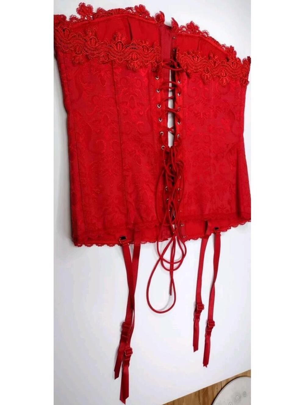 Fredericks Of Hollywood Red Corset Brocade Sturdy LACE UP Size Medium UNISEX NEW